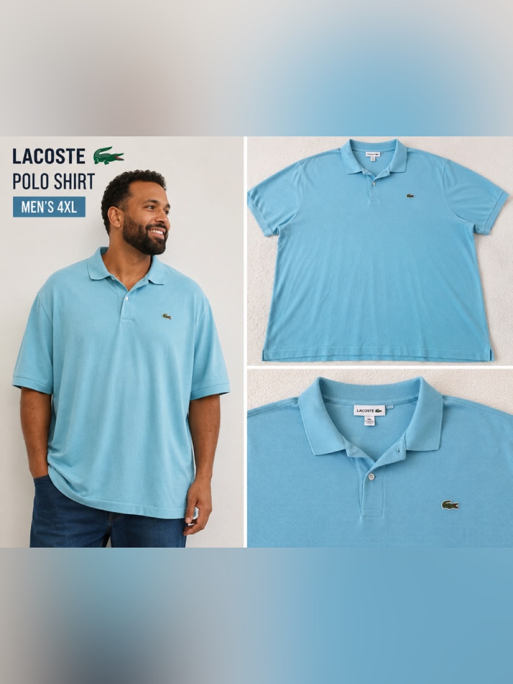 Lacoste Men's 4XL Light Blue Pique Polo with Crocodile Logo Like new